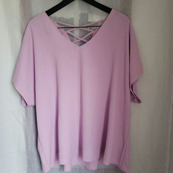 NWT Cato Women's Size 22/24W Pink Short Sleeve Blouse Top Criss Cross Back - Picture 1 of 12